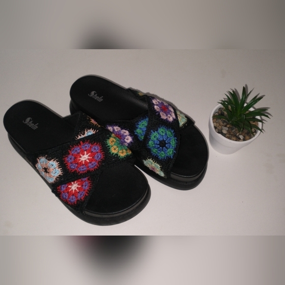 Y2K 90's Chunky Platform Floral Crochet Retro Vintage Sandals. Size 6 - Picture 4 of 10